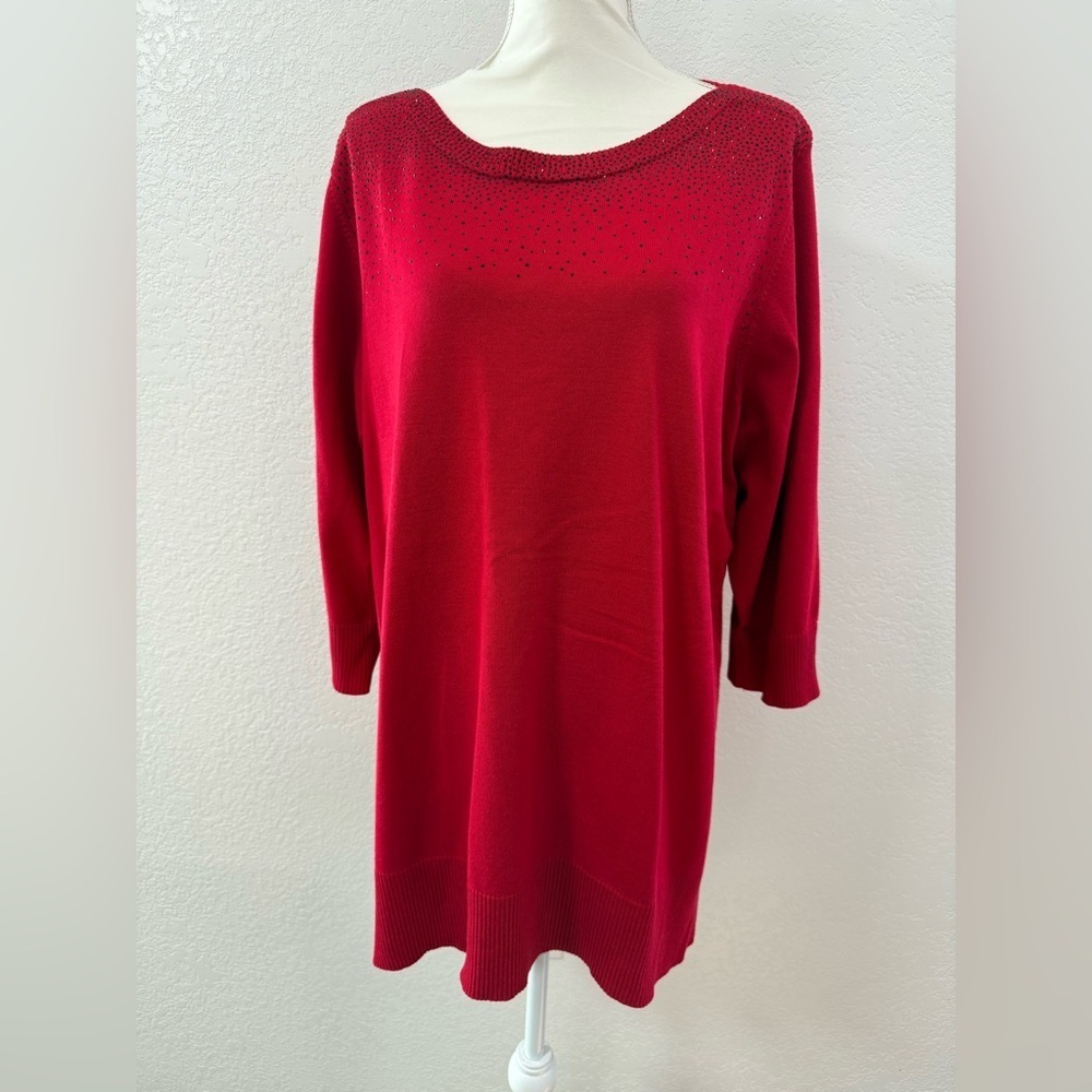 CABLE & GAUGE Woman Chic three-quarter sleeves Red sweater 2X